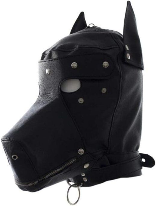 Cagoule intégrale de soumission "dog" avec muselière