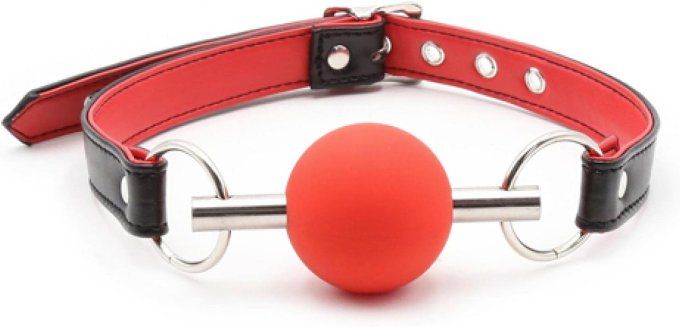 Bâillon premium rouge & noir avec boule silicone